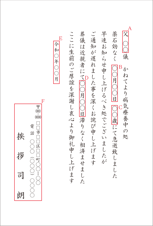 弔事はがきで作る 死亡通知 死亡報告文例集 良いあいさつ状butuji Com