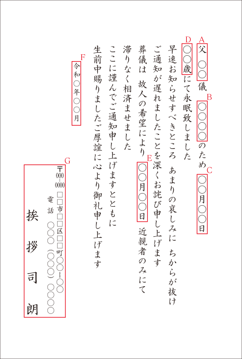 弔事はがきで作る 死亡通知 死亡報告文例集 良いあいさつ状butuji Com