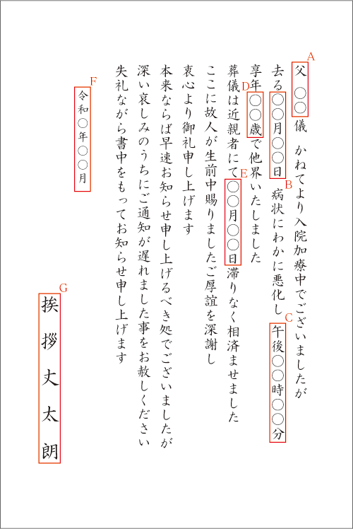 封筒に入れて出す 死亡通知 死亡報告の文例集 良いあいさつ状butuji Com