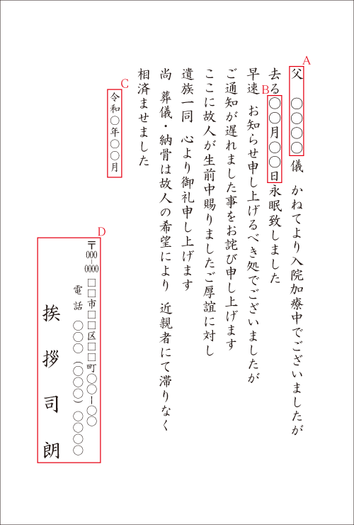 弔事はがきで作る 死亡通知 死亡報告文例集 良いあいさつ状butuji Com